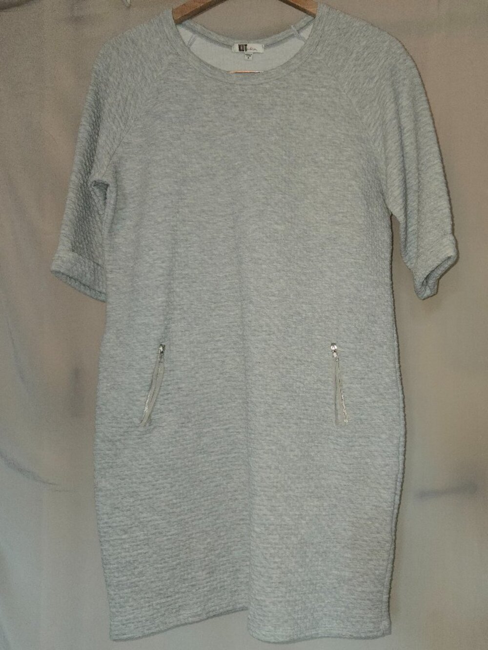 KUT from the Kloth Trinity Elbow Sleeve Textured Dress Grey Size 8 Casual Chic